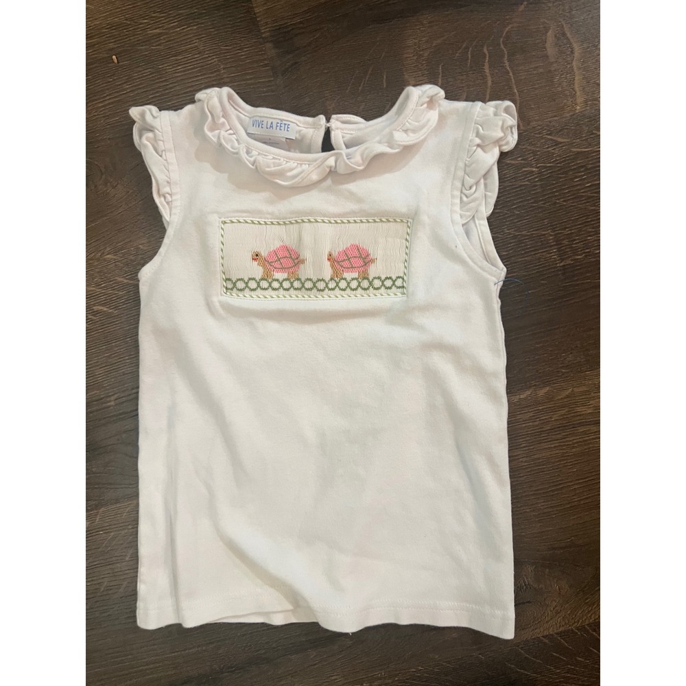 Vive La Fete Kids White Smocked Turtle‎ Top Size 4